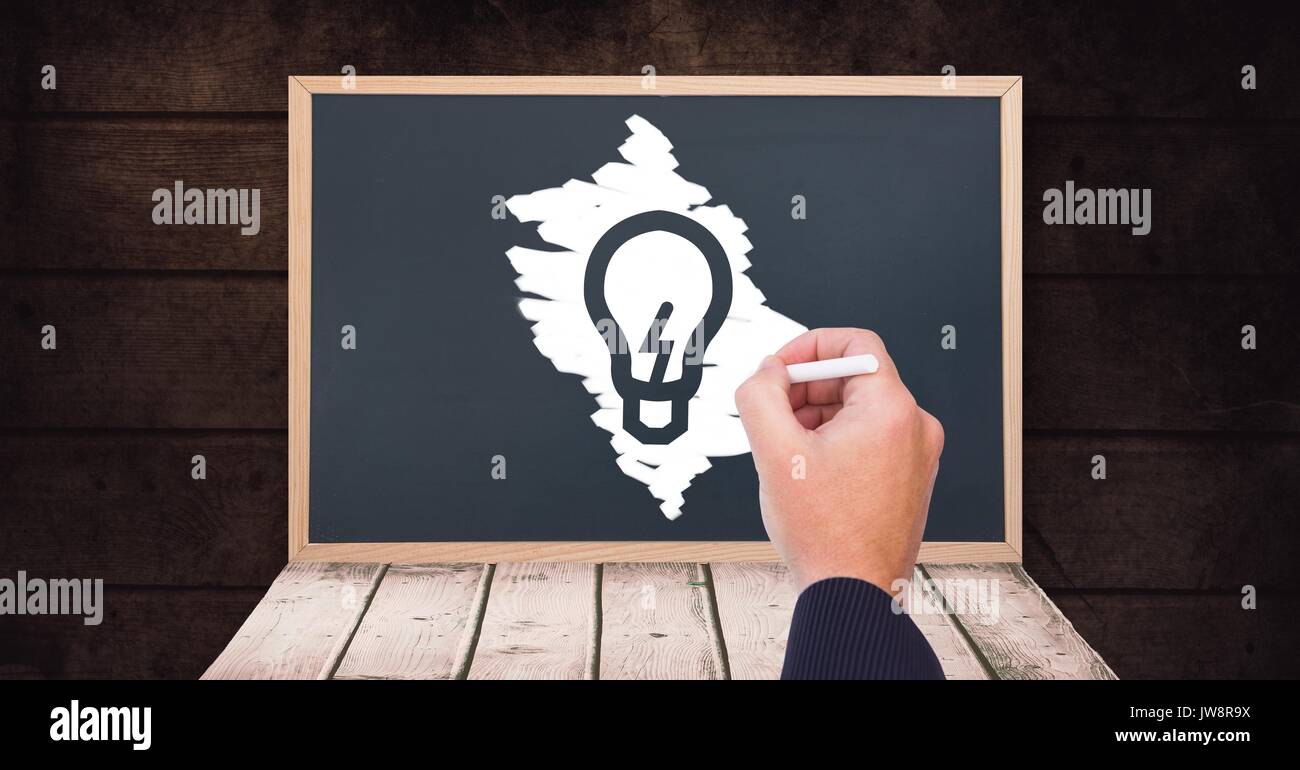 Digital composite of Hand drawing light bulb on blackboard Stock Photo ...