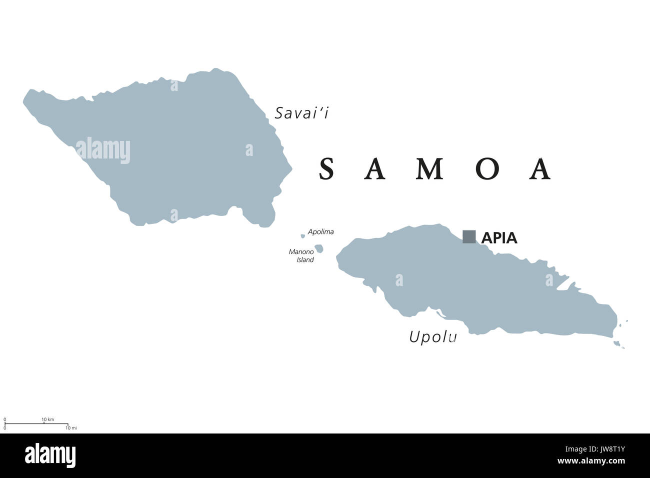 Samoa political map with capital Apia and English labeling. Independent