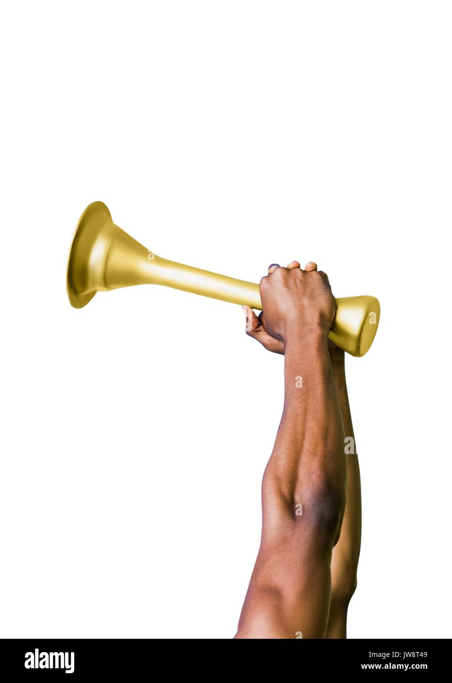 Digital composite of Man with a trophy on hands Stock Photo