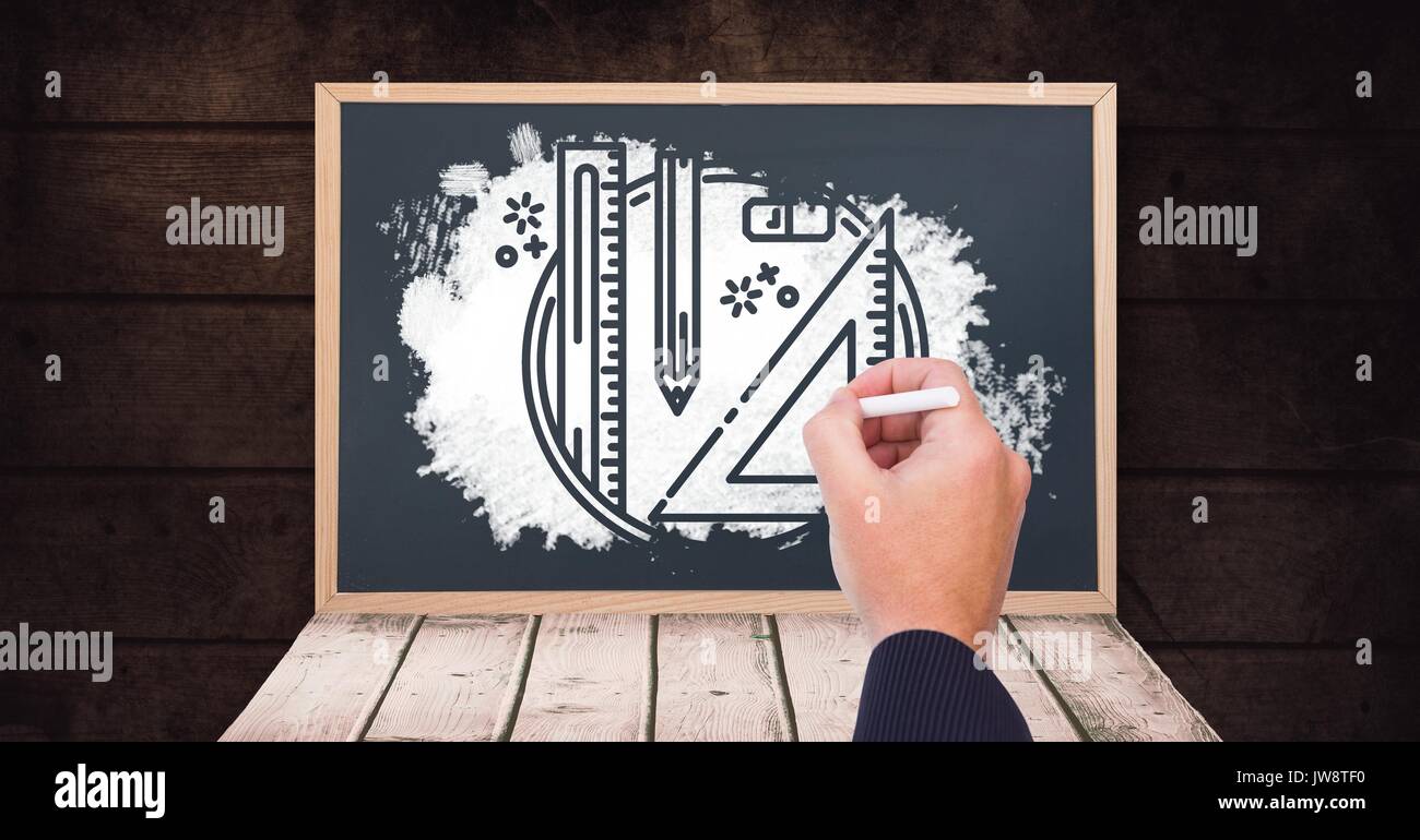 Digital composite of Hand drawing ruler on blackboard Stock Photo