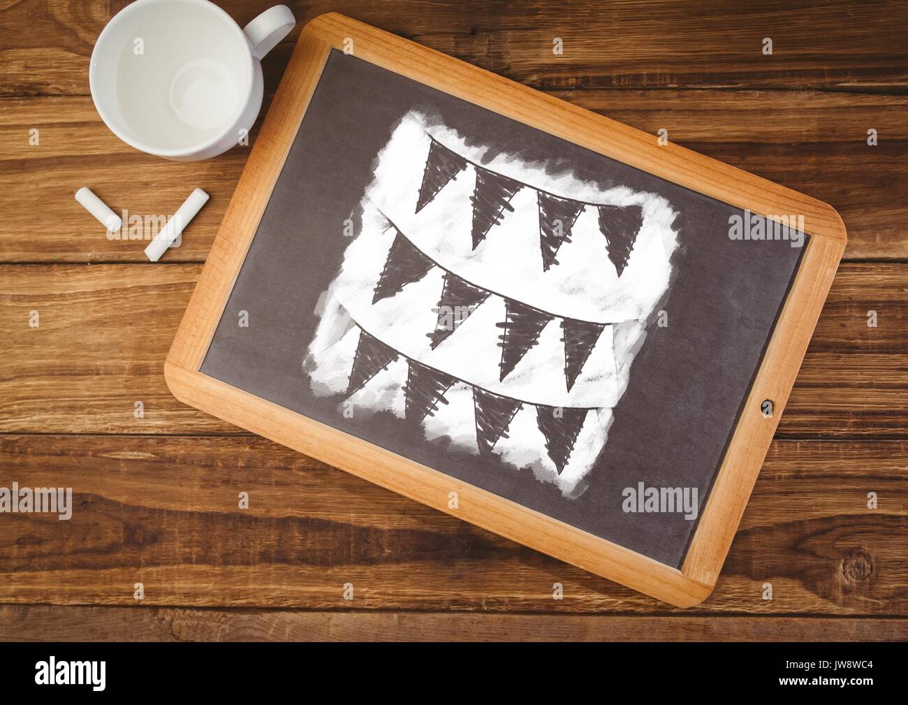 Digital composite of flags on blackboard with coffee Stock Photo