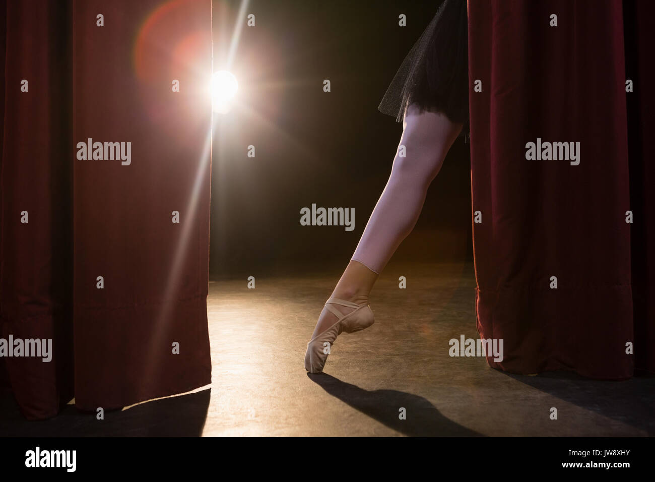 Graceful ballerina standing en pointe in the stage Stock Photo