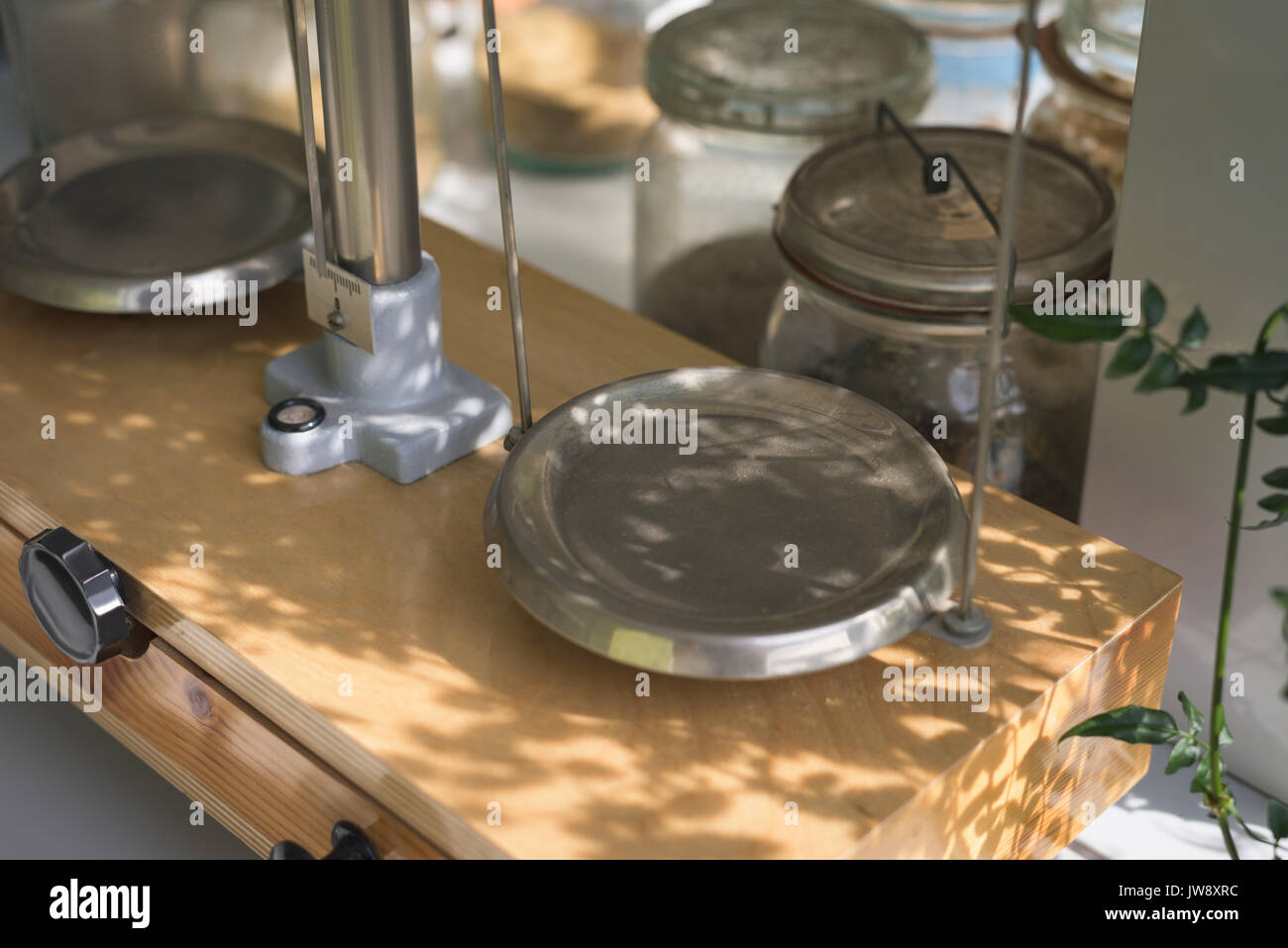 Close up of scientific weight scale on table in lab Stock Photo Alamy