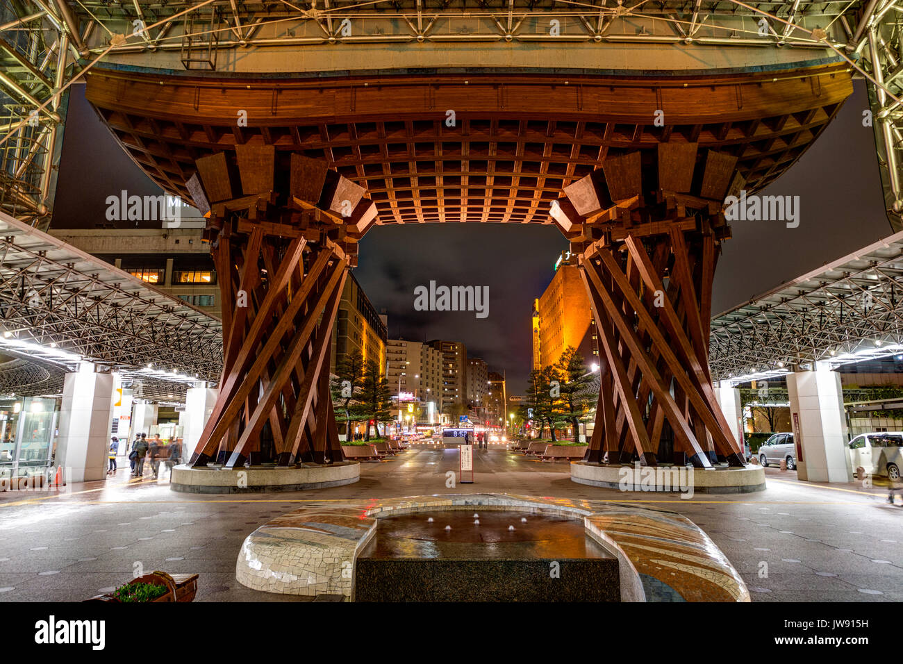 Landmark Tsuzumi gate, aka drum gate, at Kanazawa railway station Japan ...