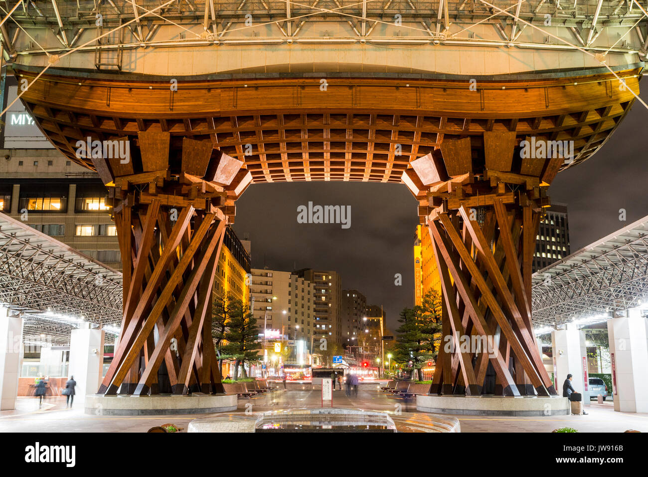 Landmark Tsuzumi gate, aka drum gate, at Kanazawa railway station Japan ...