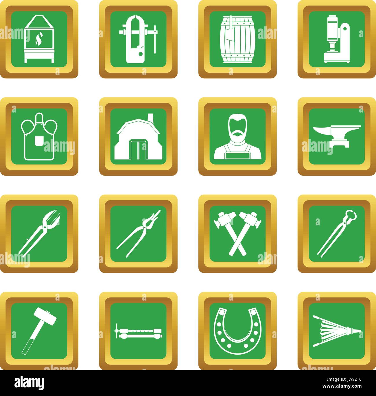 Blacksmith icons set green Stock Vector