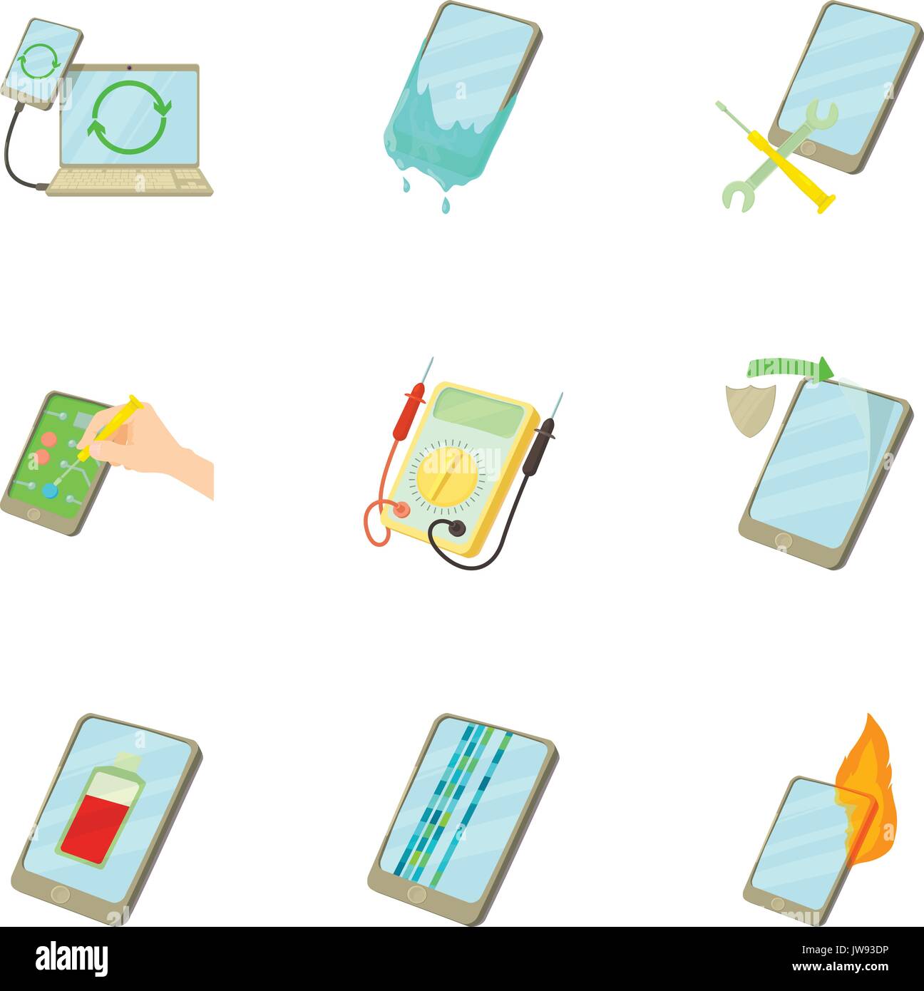 Fixing phone icons set, cartoon style Stock Vector Image & Art - Alamy