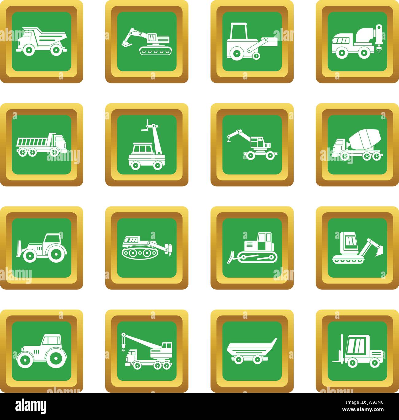 Building vehicles icons set green Stock Vector