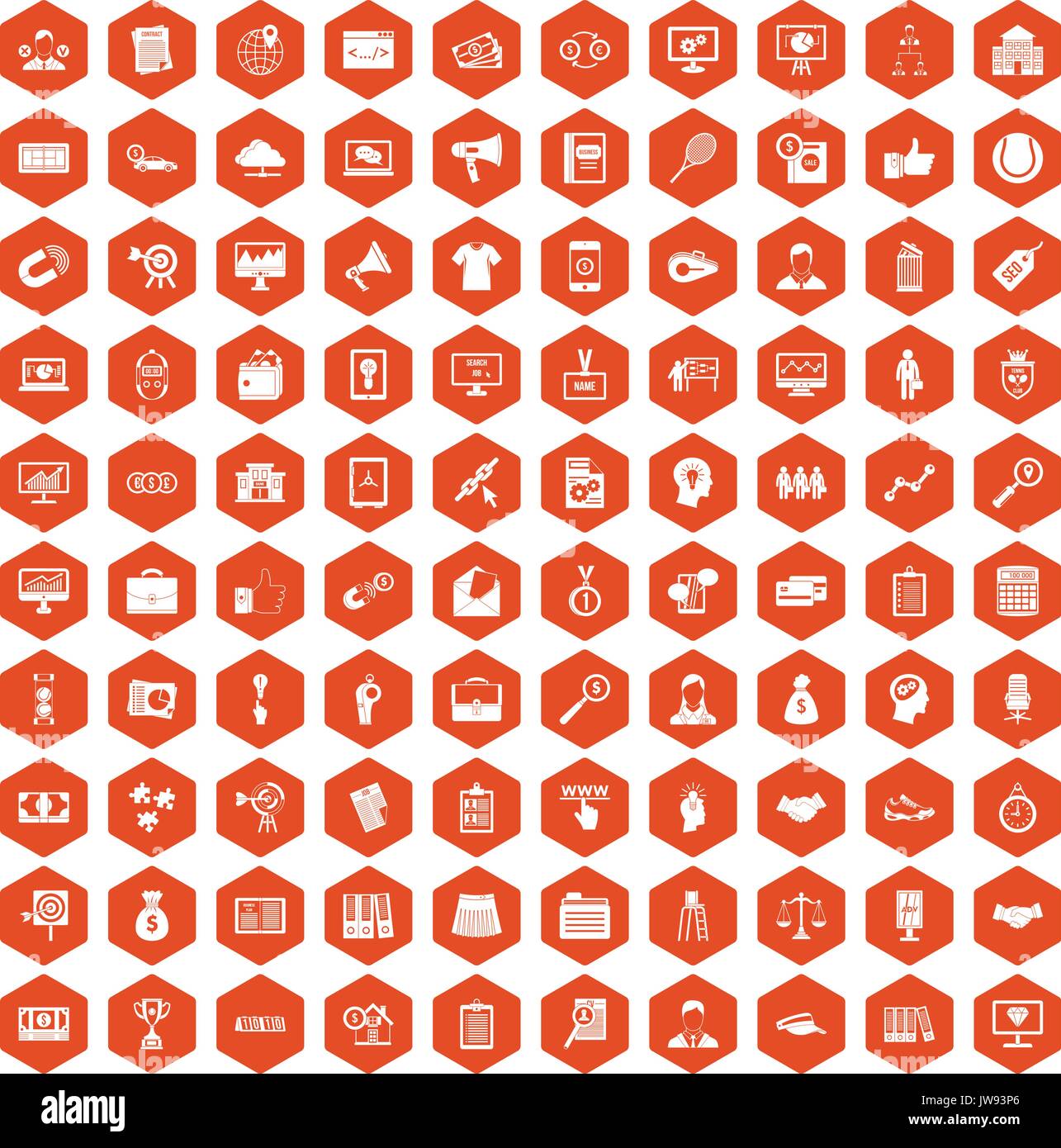 100 partnership icons hexagon orange Stock Vector