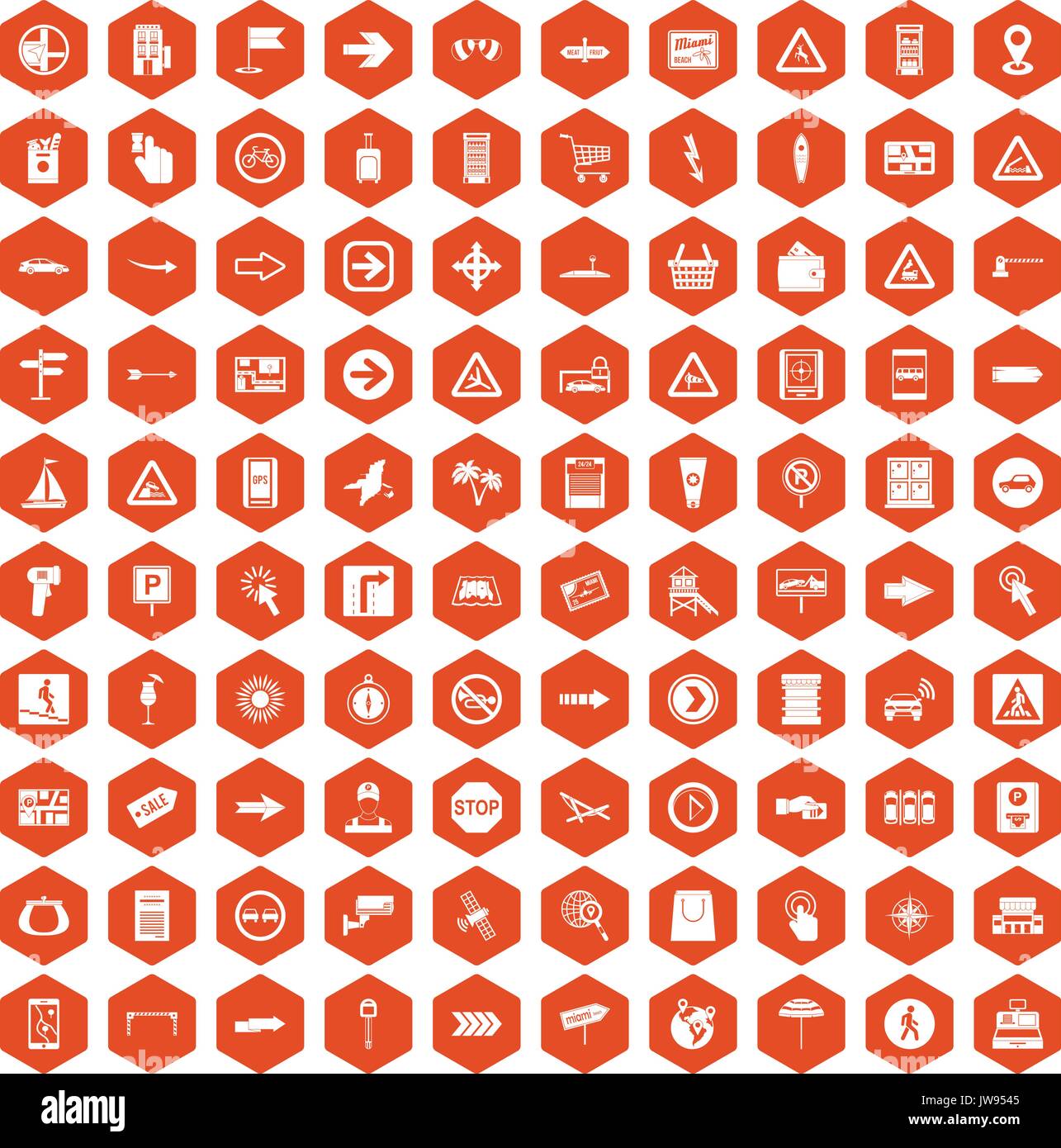 100 pointers icons hexagon orange Stock Vector