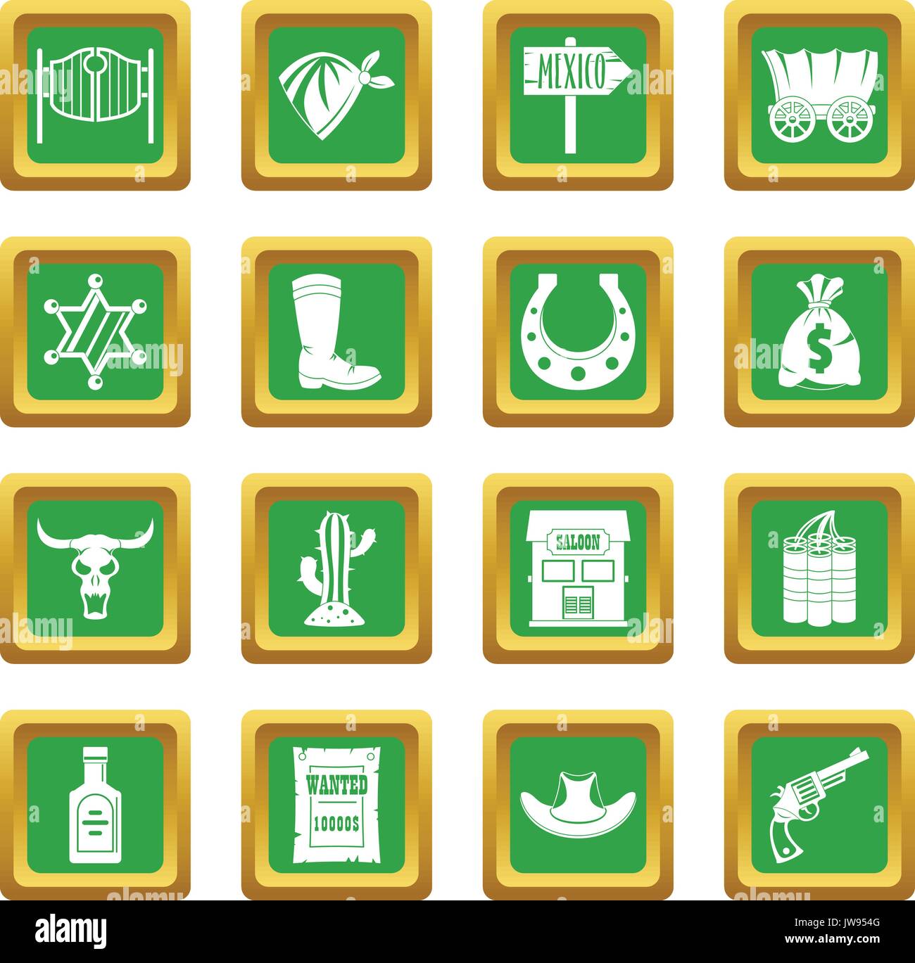 Wild west icons set green Stock Vector