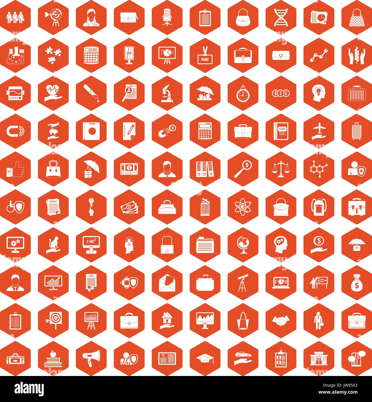 100 portfolio icons hexagon orange Stock Vector