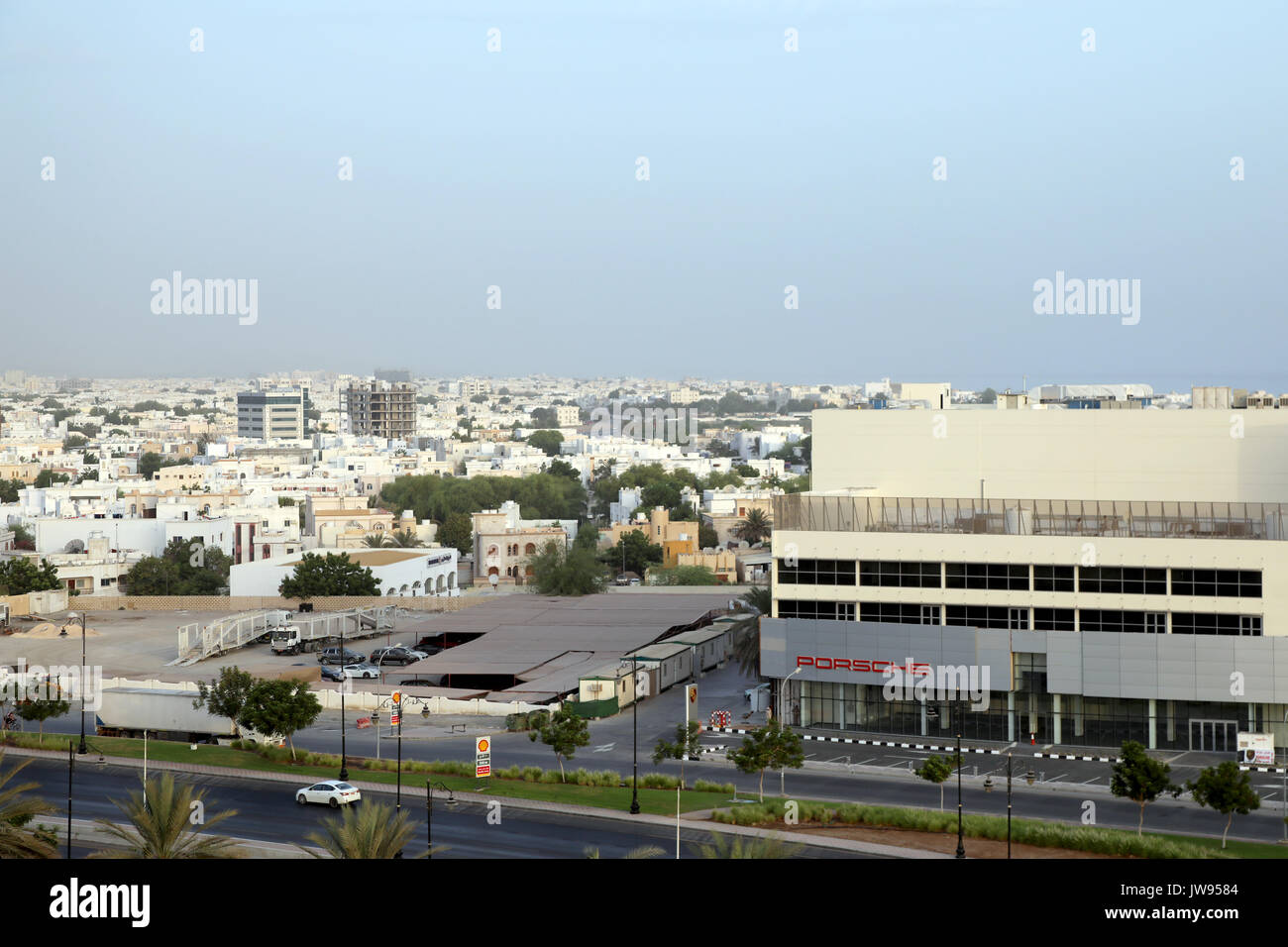 A Porsche showroom in the Al Badi area of the Omani capital, Muscat on 8 August 2017 Stock Photo