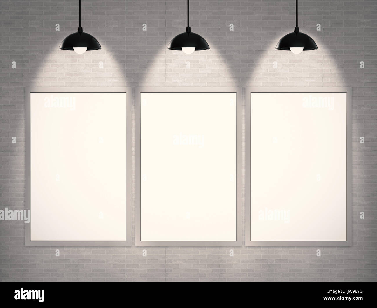 blank frame hanging on brick wall background Stock Photo