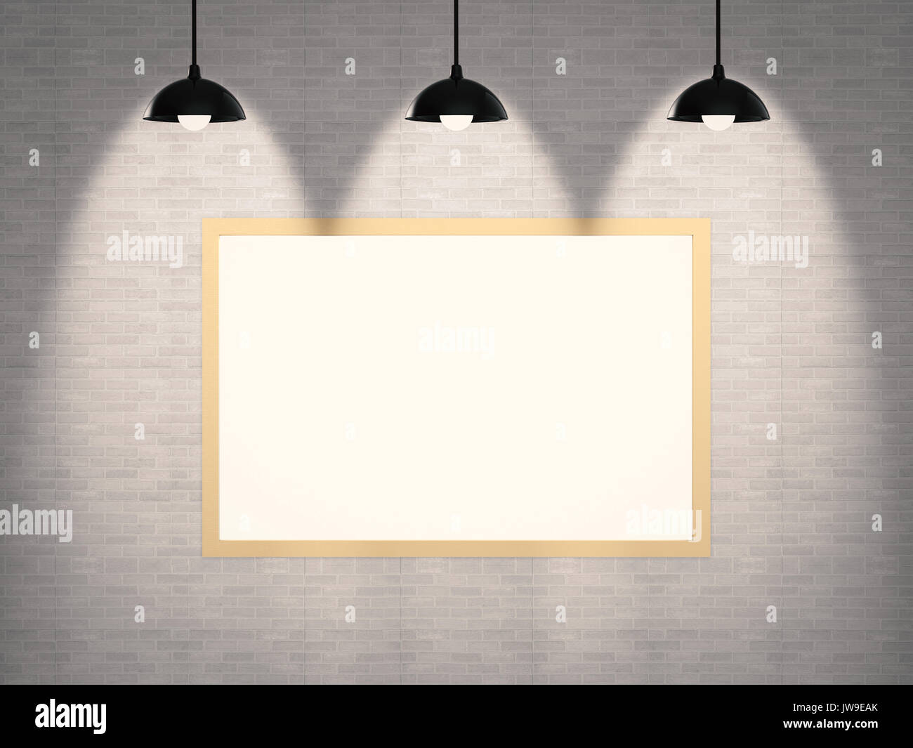 blank frame hanging on brick wall background Stock Photo