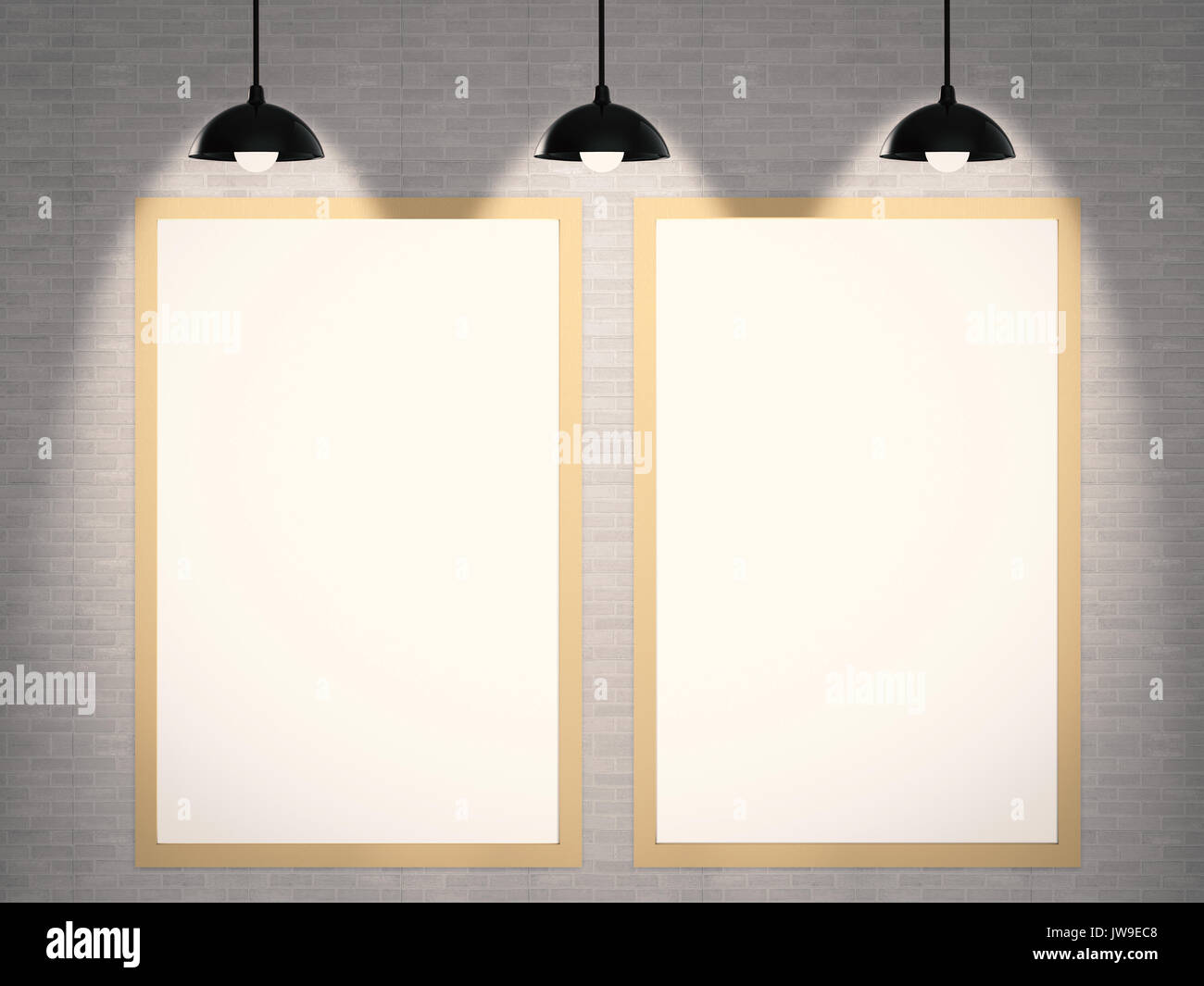blank frame hanging on brick wall background Stock Photo
