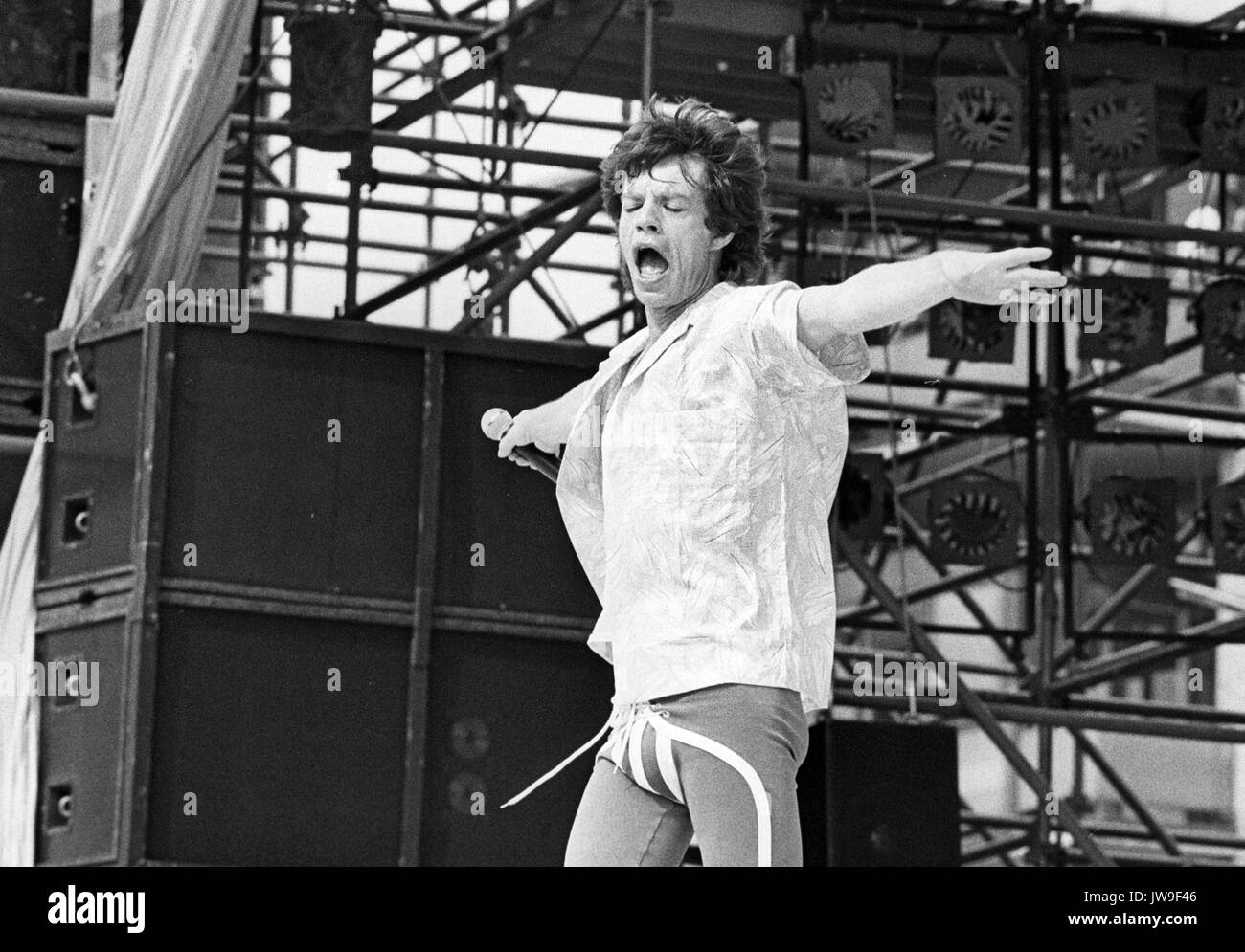 Lead singer Mick Jagger live on stage at a concert in Hanover (Lower