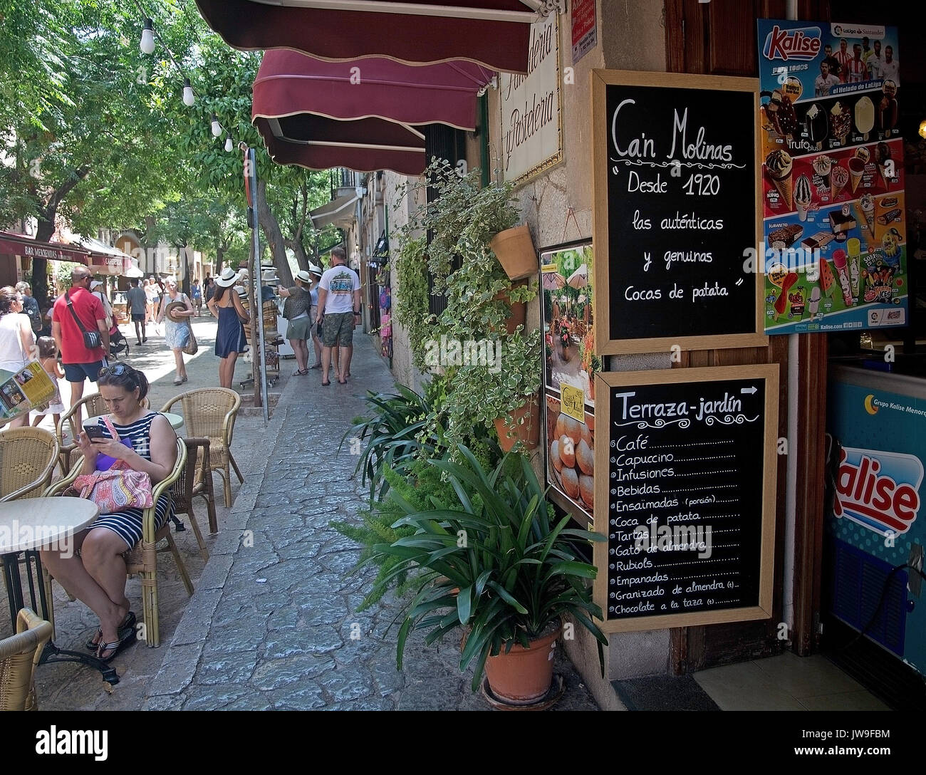 VALLDEMOSSA, BALEARIC ISLANDS, SPAIN - JULY 13, 2017: Can Molinas cafe details in Valldemossa town on a sunny day on July 13, 2017 in Palma de Mallorc Stock Photo