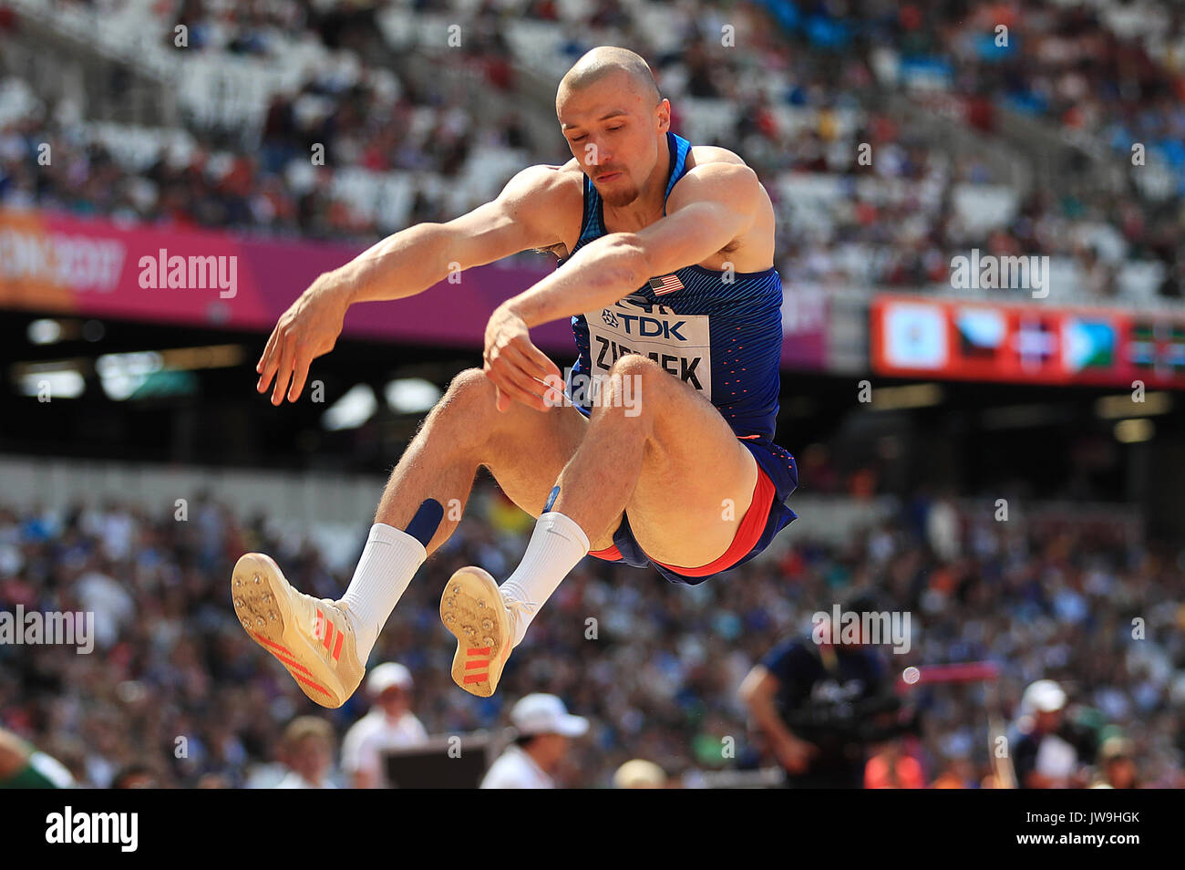 USA's Zach Ziemek competes in the Men's Decathlon Long Jump during day