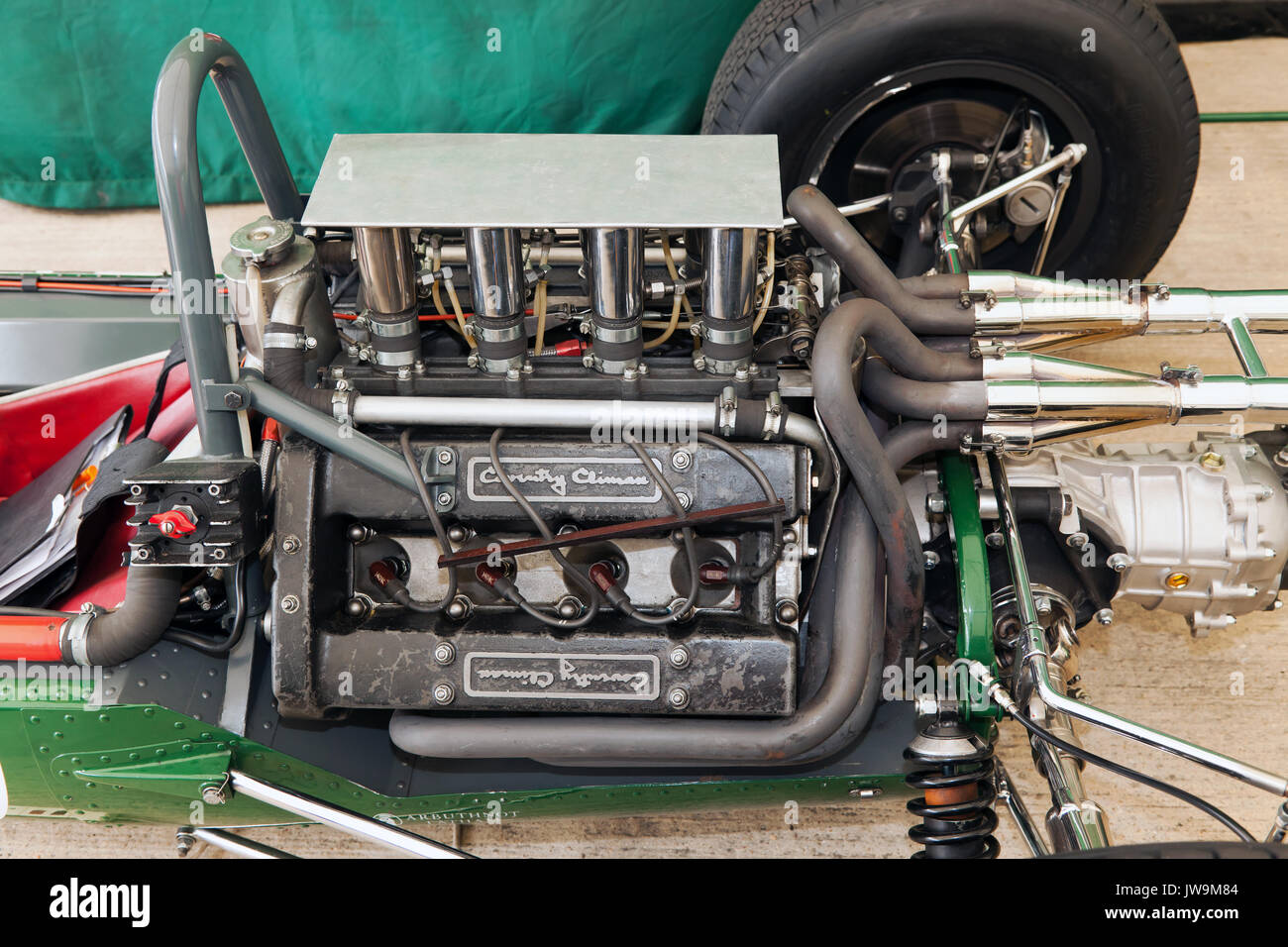 View of a Coventry Climax Engine in a Lotus at the Silverstone Classic 2017 Stock Photo
