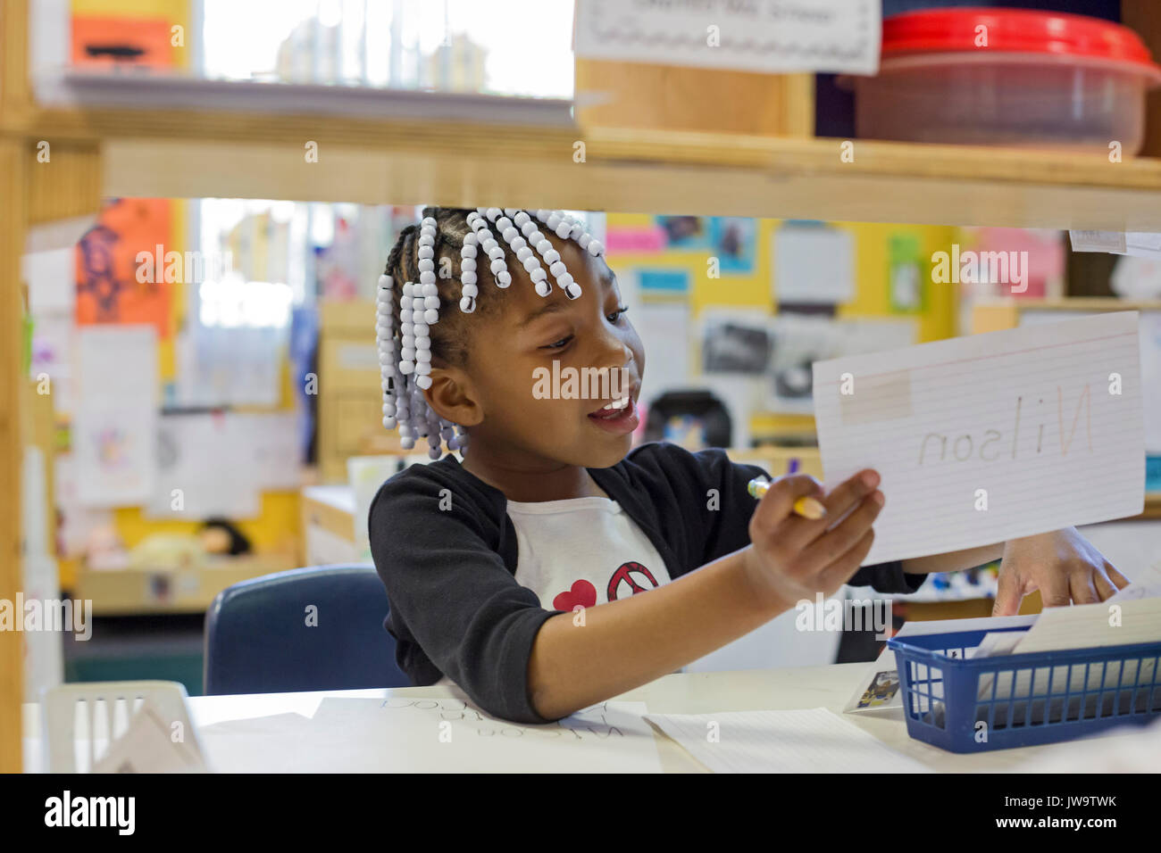 Charlotte, North Carolina - A girl in Head Start at the Bethlehem Center. The Center serves low-income families in Charlotte; it is supported by Unite Stock Photo