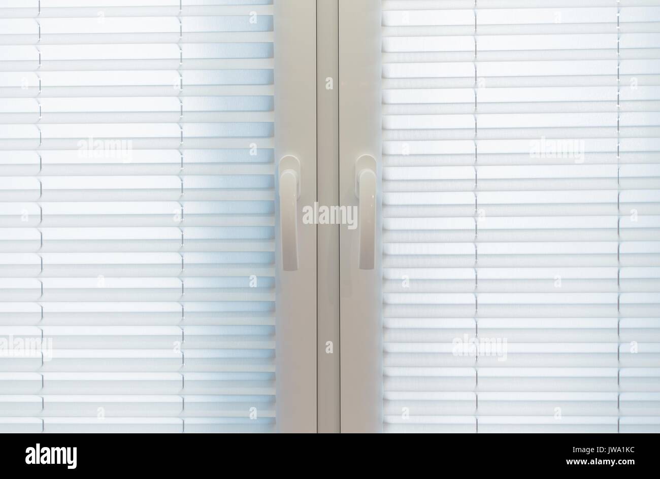 Home Interior Window Blinds. White Textile Blinds Stock Photo
