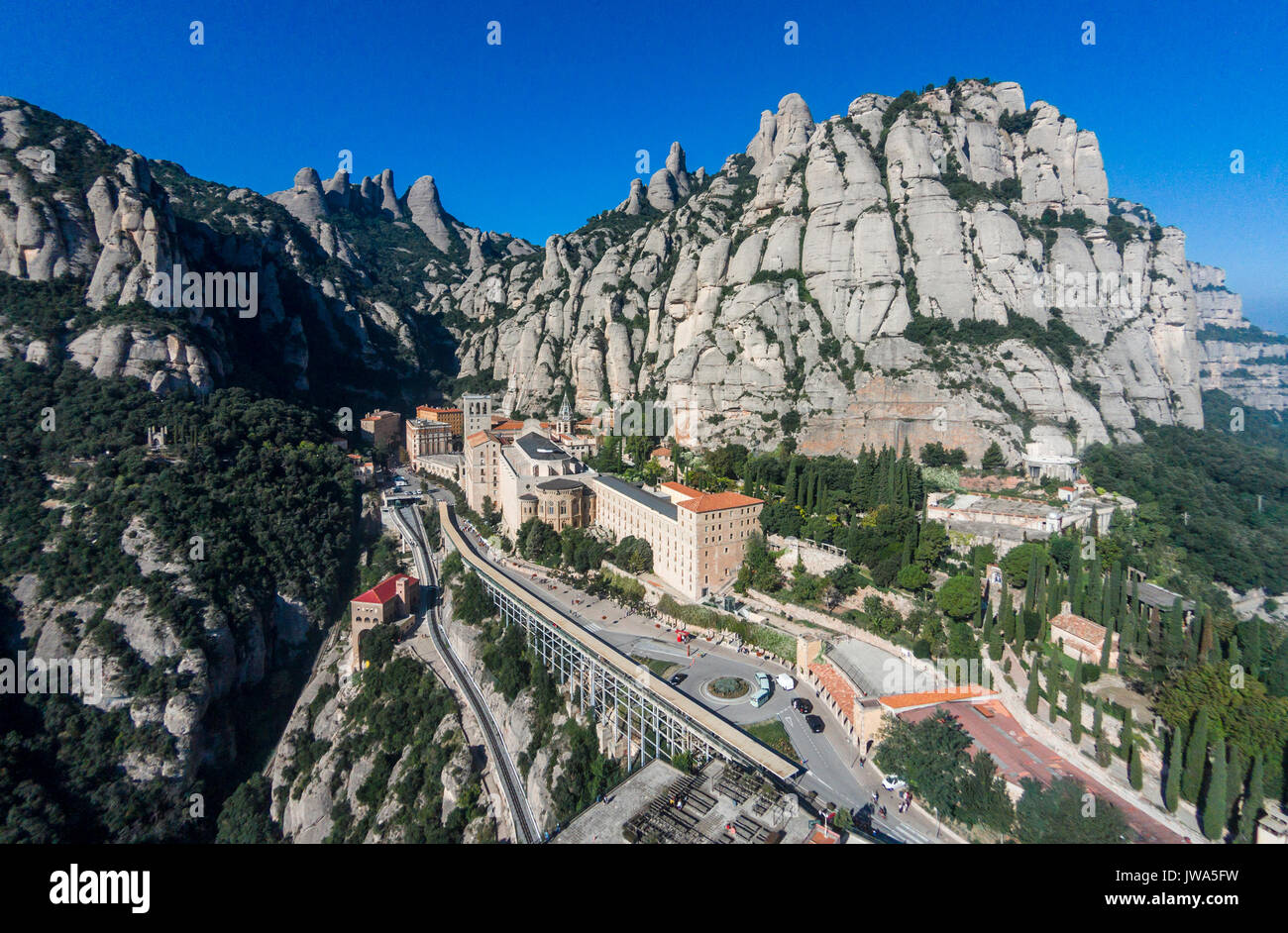 Aerial view of Santa Maria de Montserrat Abbey Stock Photo