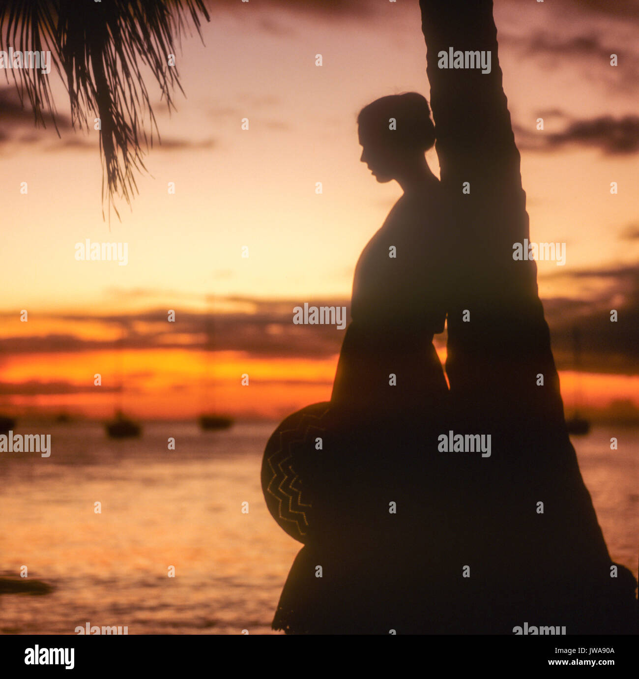 Profile of a Sad Young Woman Silhouette in Swimsuit Stock Image