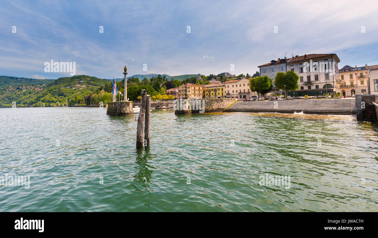 The port of Luino at Lake Maggiore - Luino, Lake Maggiore, Lombardy, Italy, Europe Stock Photo