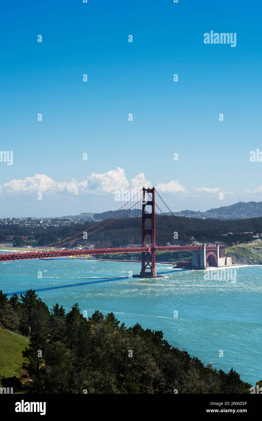 Golden Gate Bridge, San Francisco with bay and city views Stock Photo