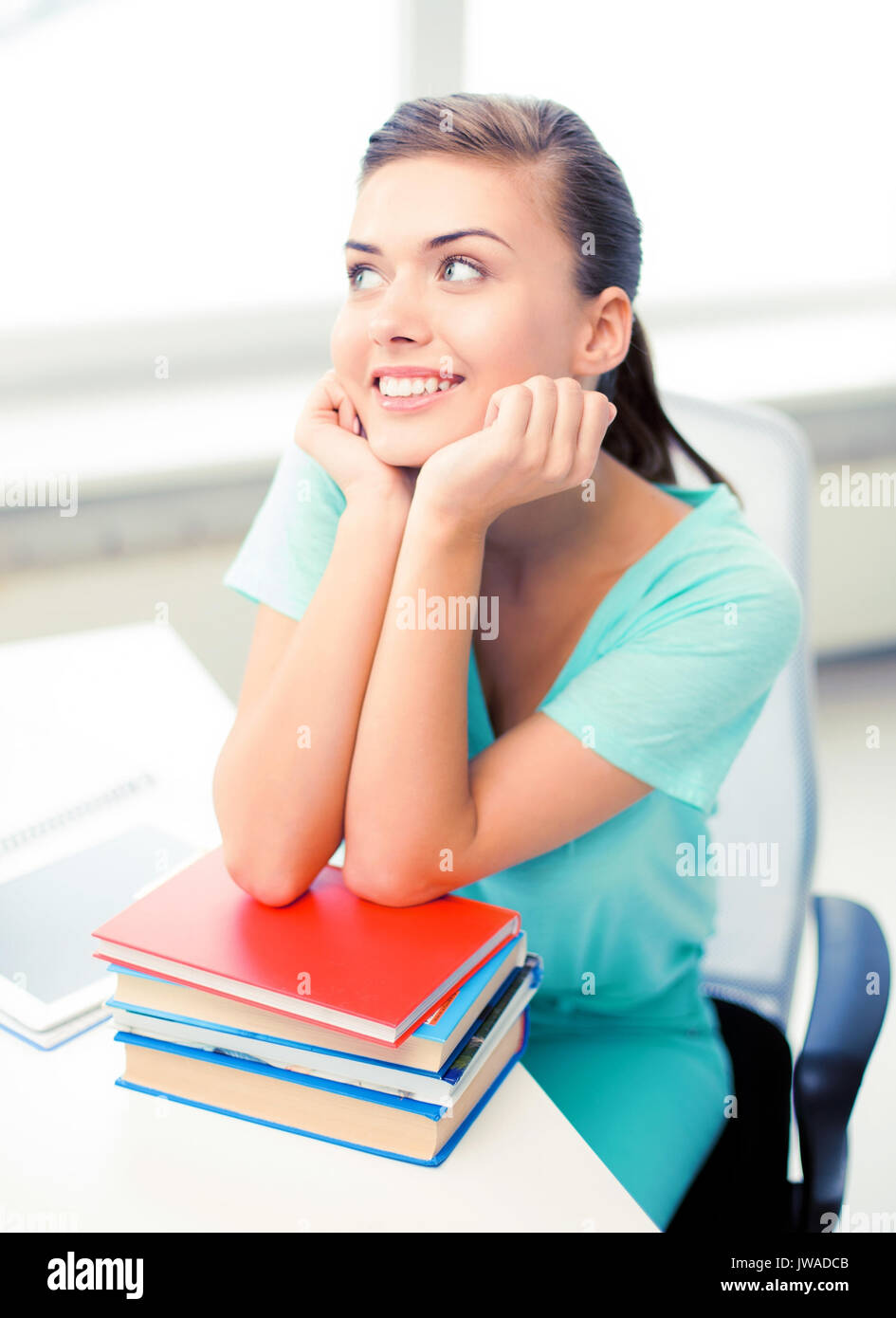 happy smiling student girl with books Stock Photo - Alamy