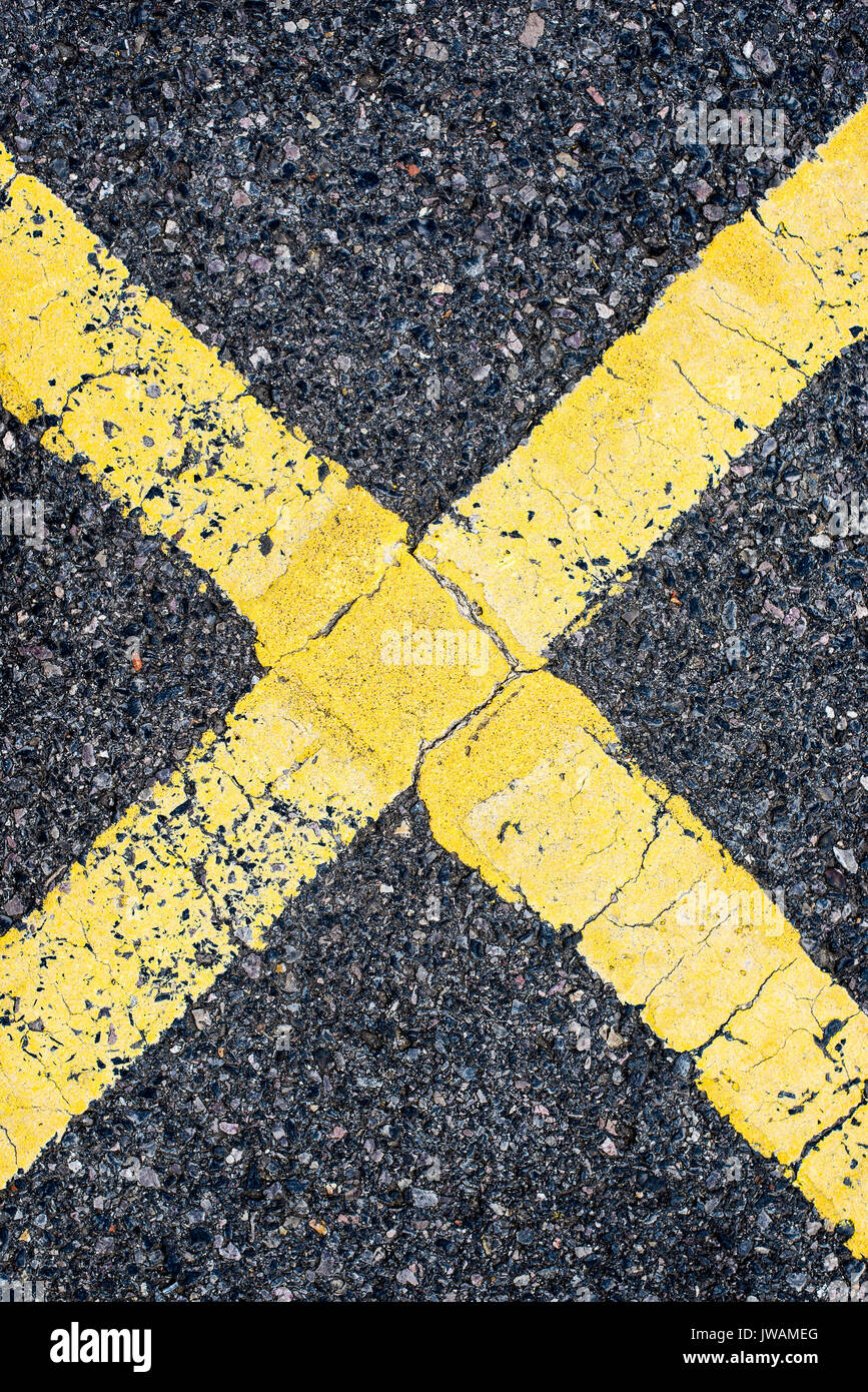 Yellow Painted Road Markings on Tarmac Stock Photo Alamy