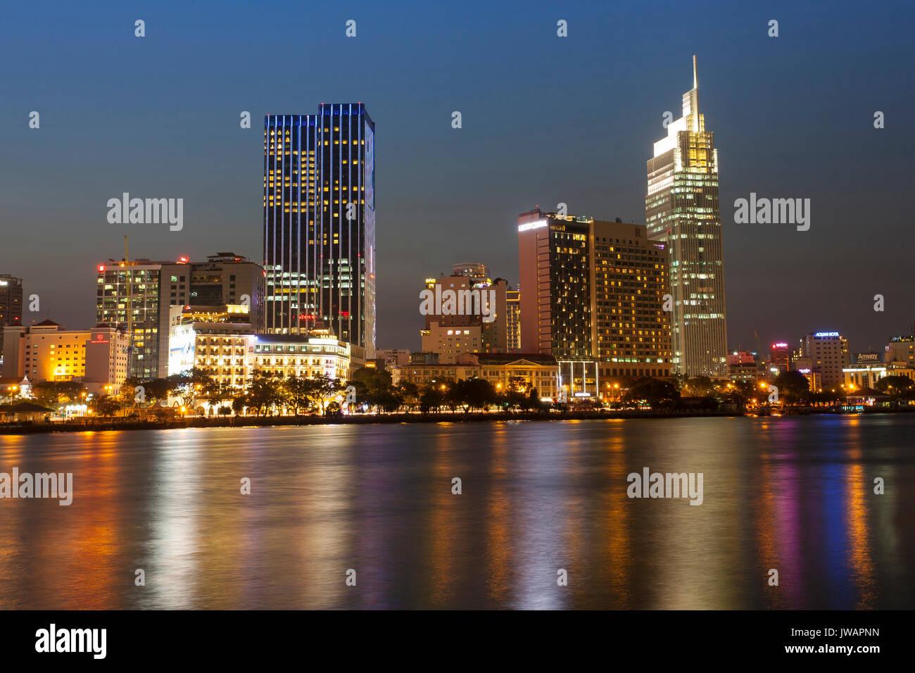 Skyline Saigon, downtown with Bitexo Tower, District 1, Dusk, Ho Chi ...