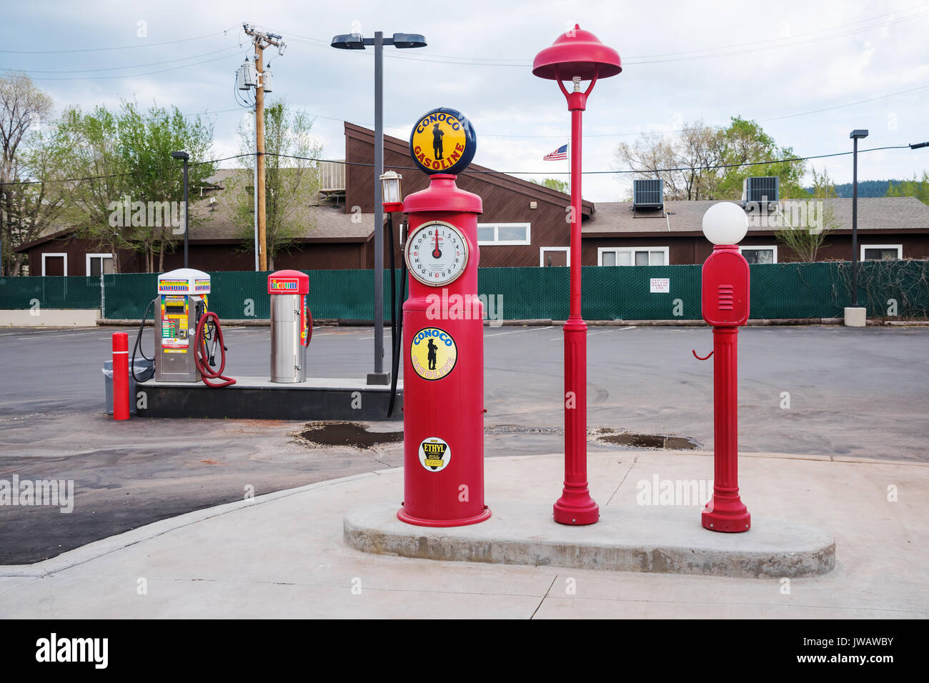 Beautiful design of colorful Conoco gas station, City of Williams, Arizona, USA Stock Photo