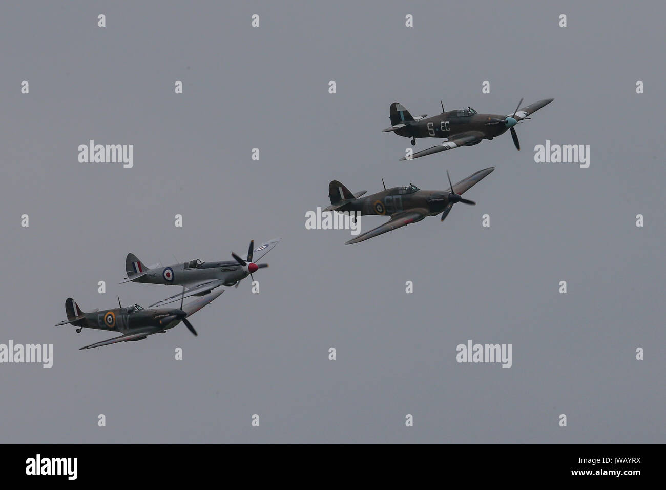 The Battle of Britain Memorial Flight. They celebrate their 60th anniversary this year and performed a fly past at the home base, RAF Coningsby, for veterans and Prince William.  Featuring: Battle of Britain Memorial Flight Where: Coningsby, United Kingdom When: 11 Jul 2017 Credit: John Rainford/WENN.com Stock Photo