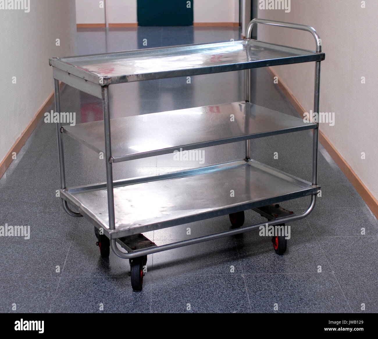 Tray, trolley with wheels for kitchens, stainless steel Stock Photo