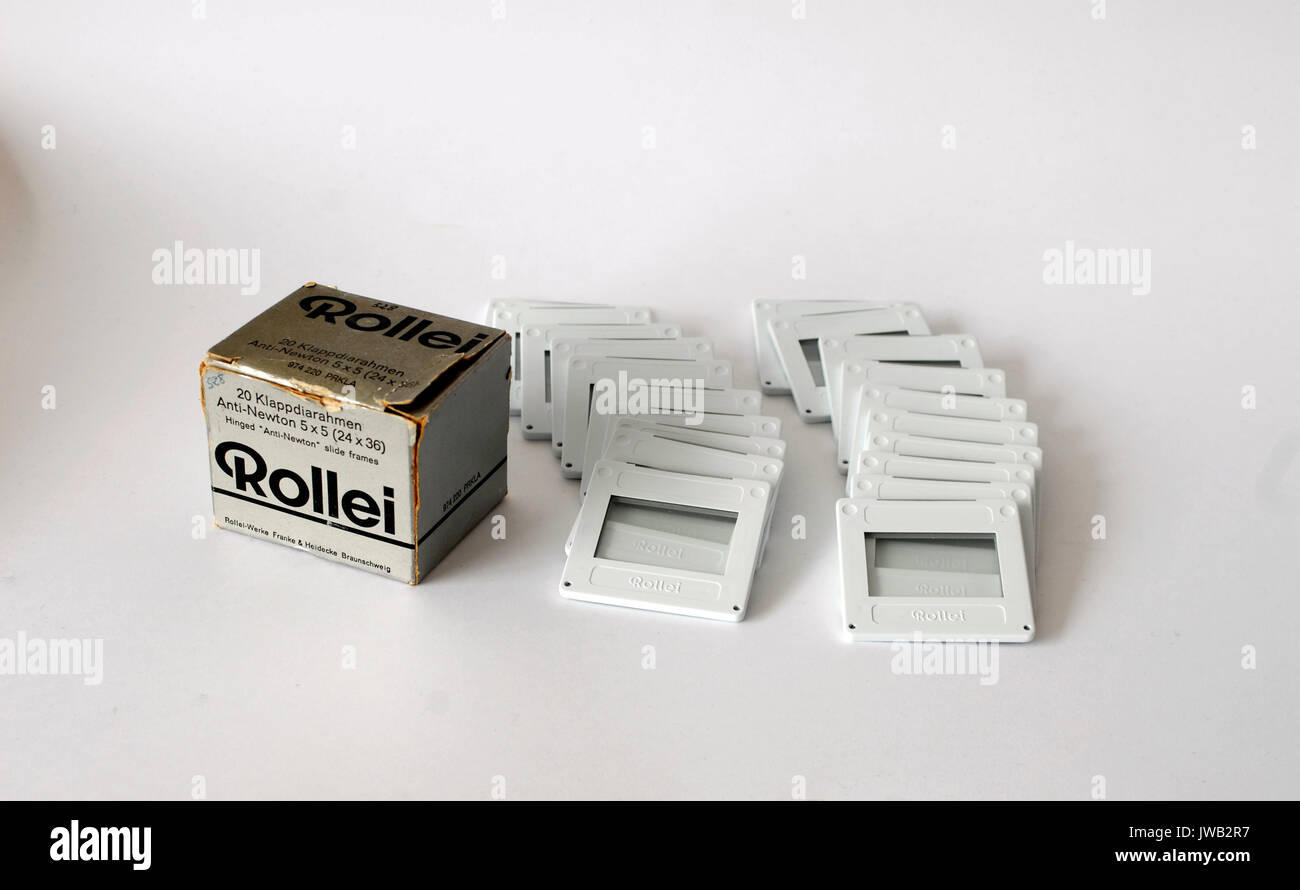 Vintage box of frames for slides, Rollei Brand Stock Photo