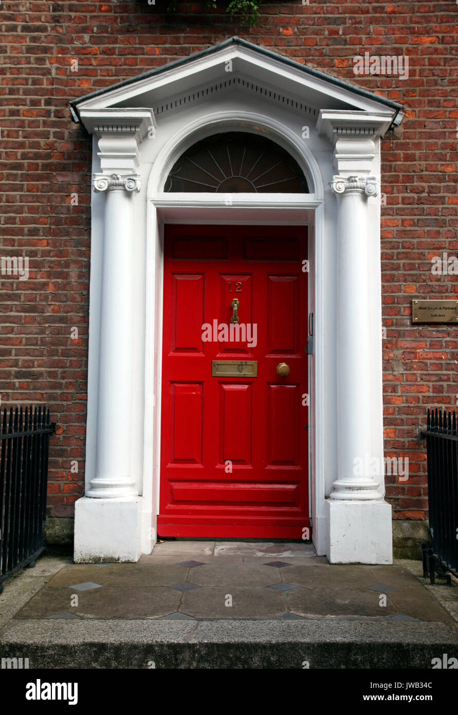 Red door of No 12 Ely Place, Georgian Dublin, Ireland Stock Photo