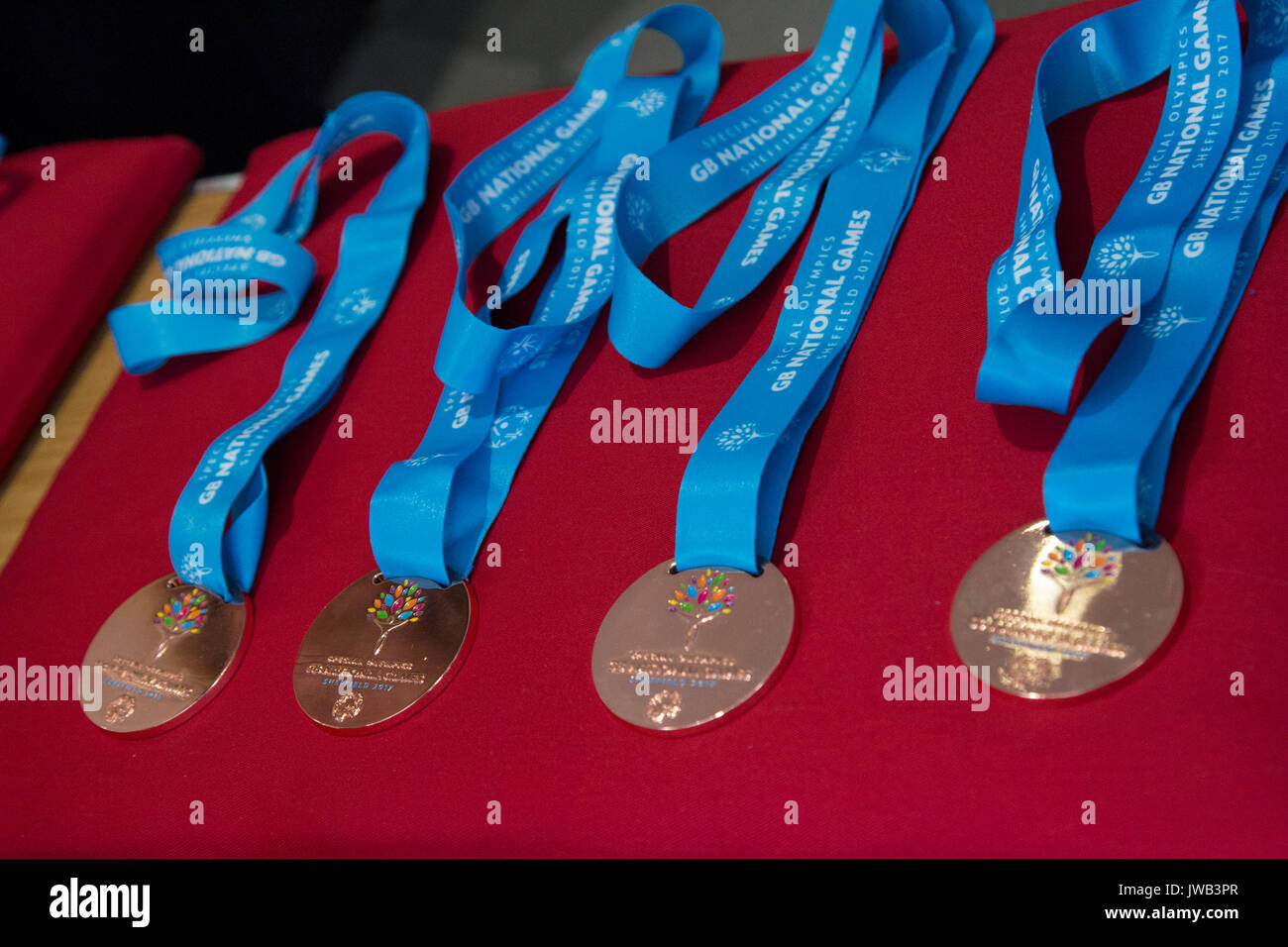 Medals of UK Special Olympics in Sheffield, United Kingdom on August 10, 2017 Stock Photo