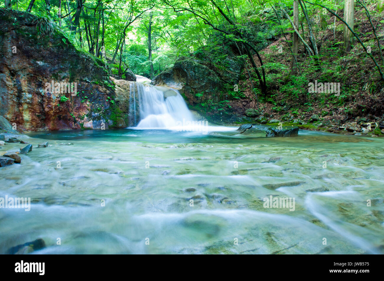 A natural waterfall in the Nakanojo district in Gunma, Japan Stock Photo