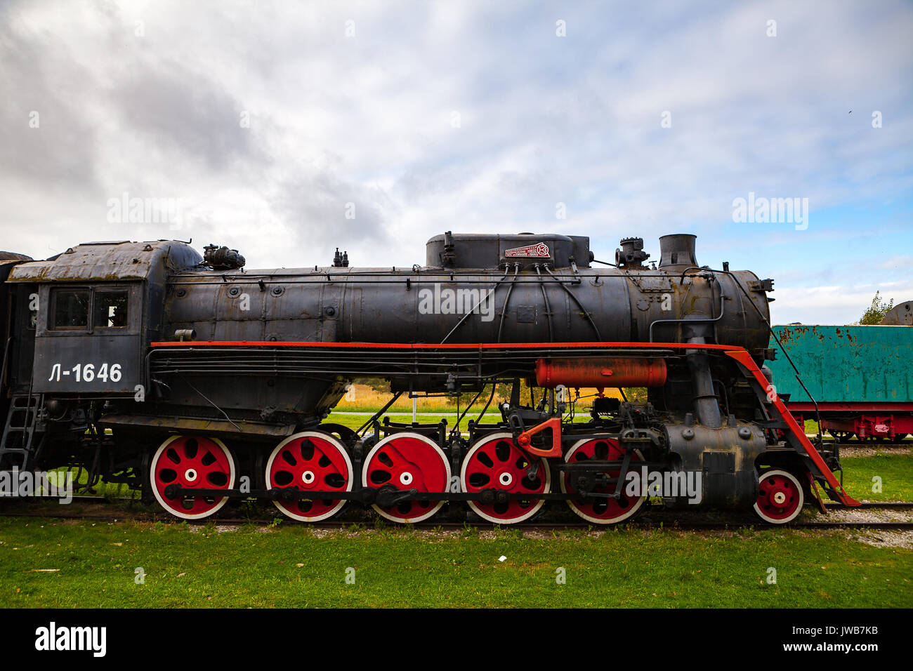 HAAPSALU, ESTONIA - 01 OKT 2016. Retro steam cocomotive at the Haapsalu railway station Stock Photo