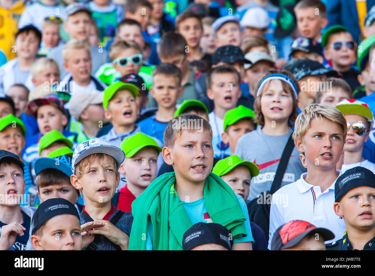 Tallinn, Estonia - July 05, 2014: Big children choir singing estonian