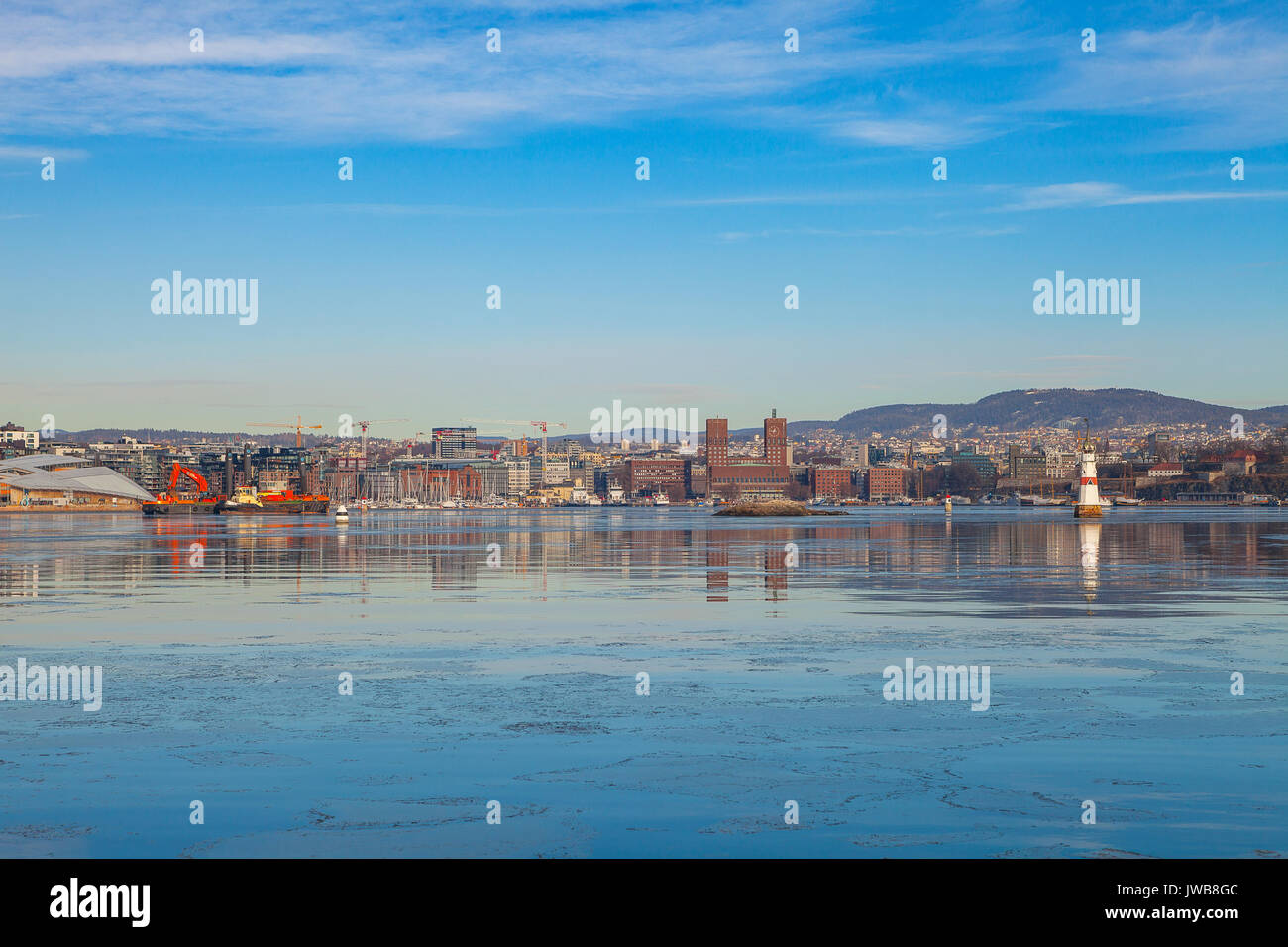 Oslo city waterfront, sunny winter day Stock Photo