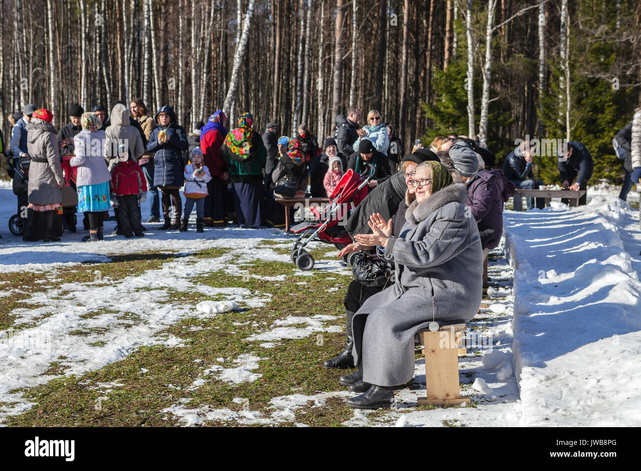 TALLINN, ESTONIA - 12 MAR 2016: Traditional off winter holiday, spring meeting carnival. Ethographic open air museum. Stock Photo