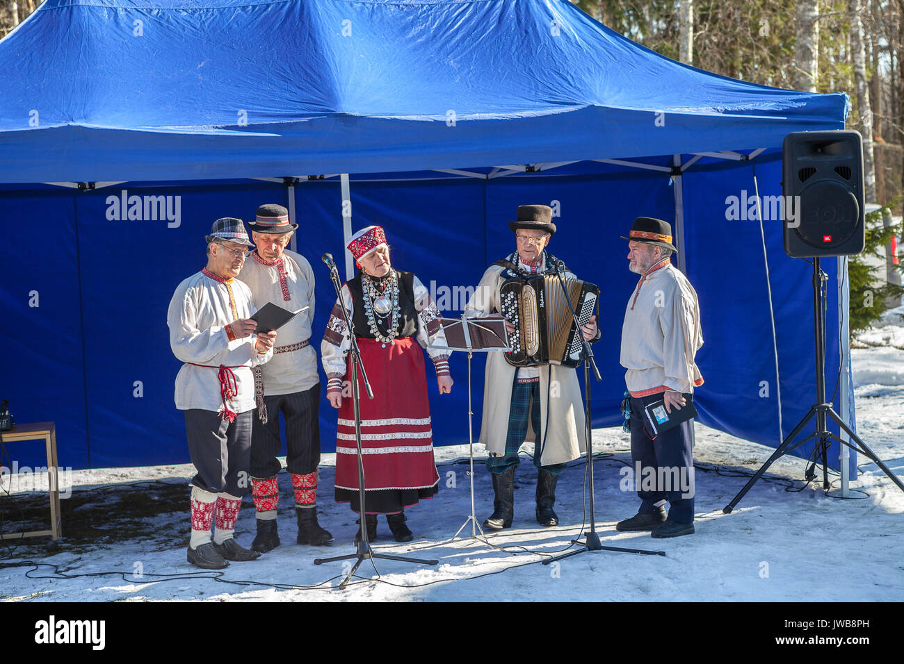 TALLINN, ESTONIA - 12 MAR 2016: Traditional off winter holiday, spring meeting carnival. Ethographic open air museum. Stock Photo