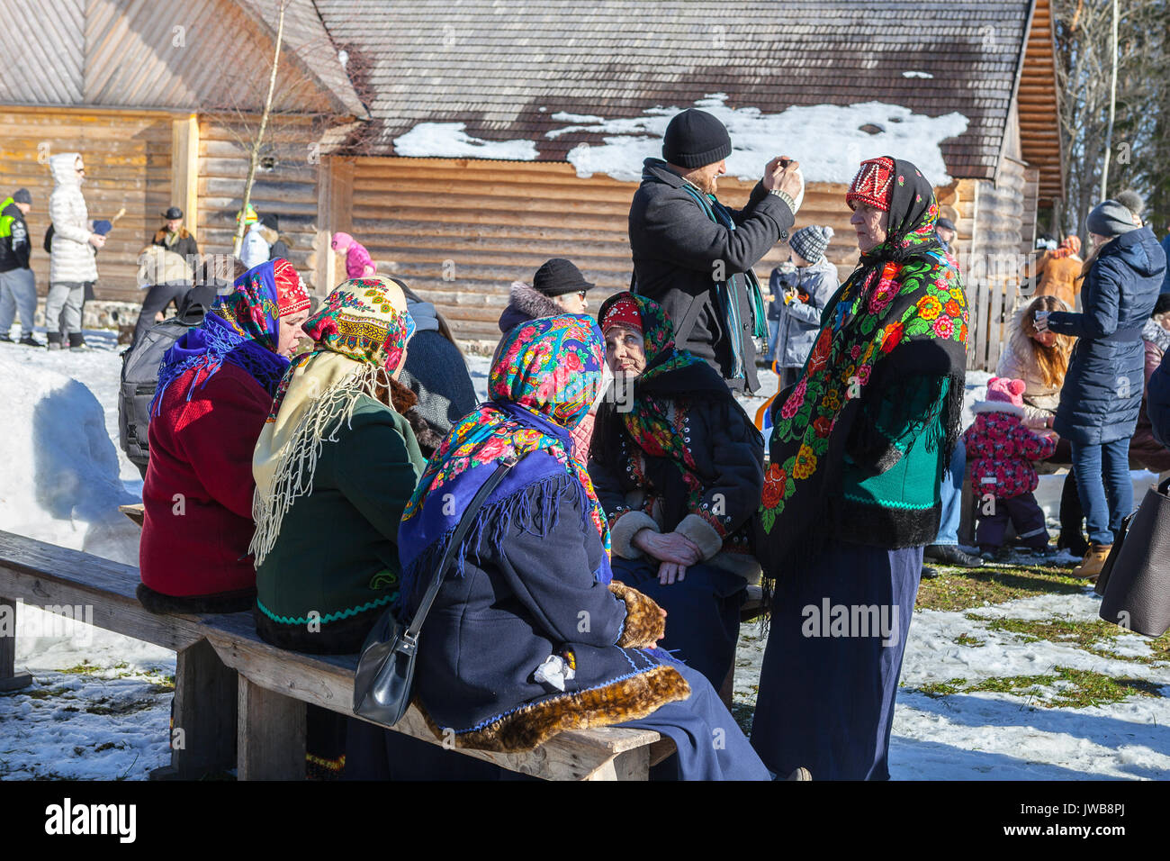 TALLINN, ESTONIA - 12 MAR 2016: Traditional off winter holiday, spring meeting carnival. Ethographic open air museum. Stock Photo