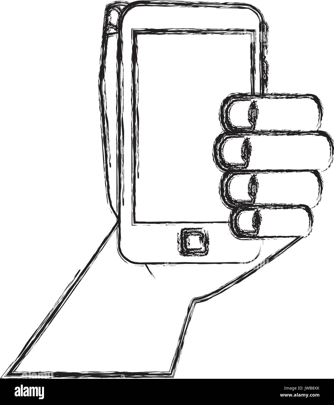 hand human with smartphone device isolated icon vector illustration ...