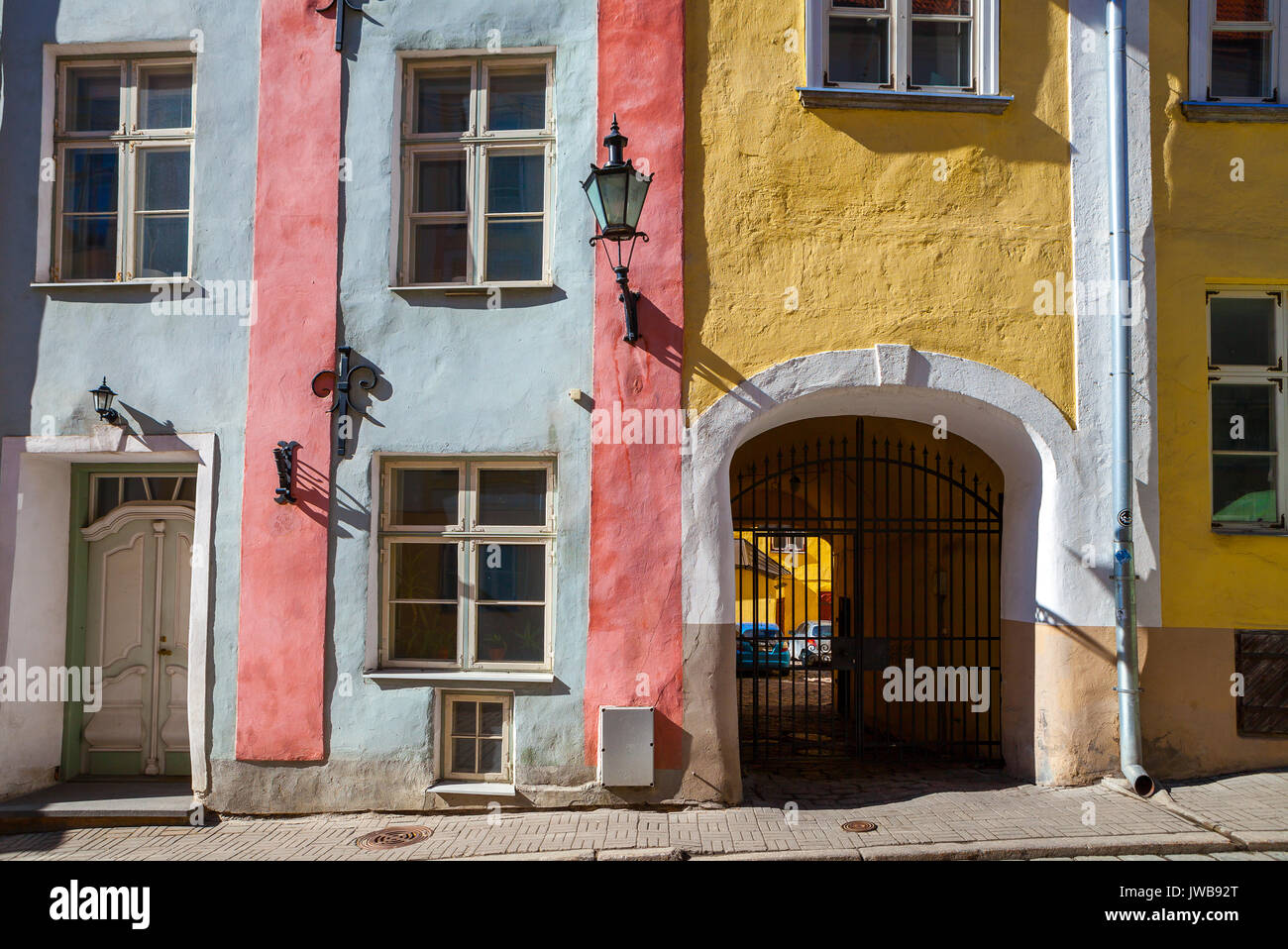 Colorful street in the Old Town of Tallinn, Estonia Stock Photo