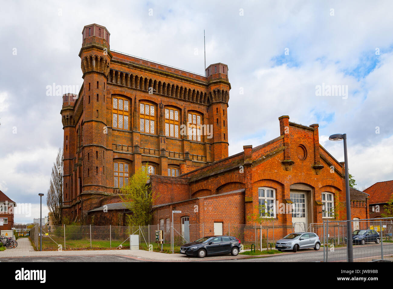 BREMEN, GERMANY 16 APR 2016 Massive old red brick water tower of
