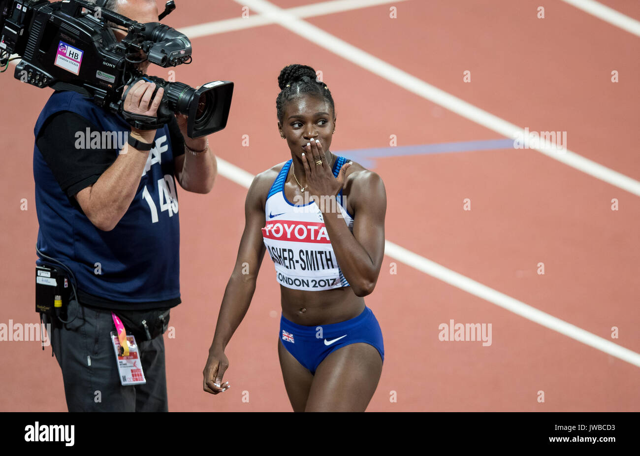 Dina ASHER-SMITH of GBR after finishing 2nd in her heat of the 200m semi final in a time of 22.73 (season best) during the IAAF World Athletics Champi Stock Photo